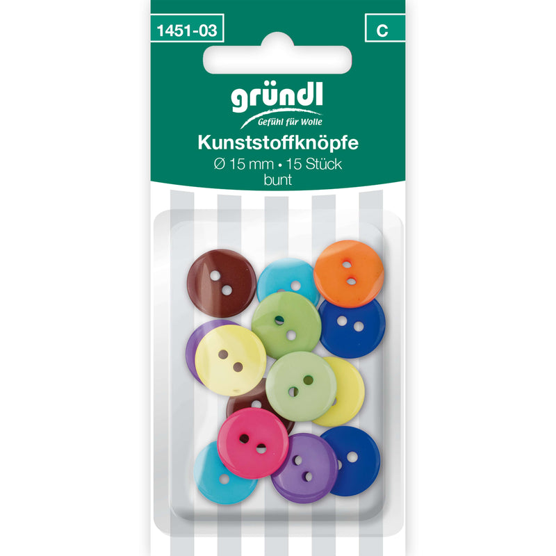 Kunststoffknöpfe, 15 Stück, Ø 15 mm