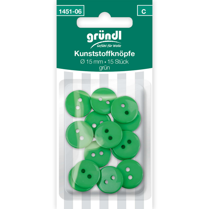 Kunststoffknöpfe, 15 Stück, Ø 15 mm