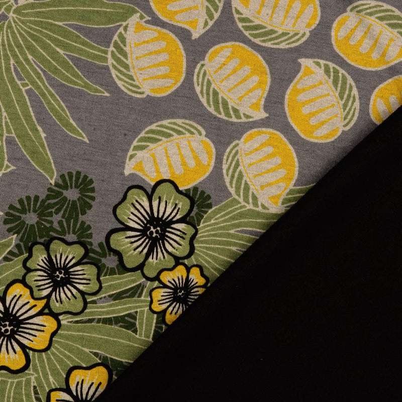 Strick Jersey bedruckt Blätter und Blumen