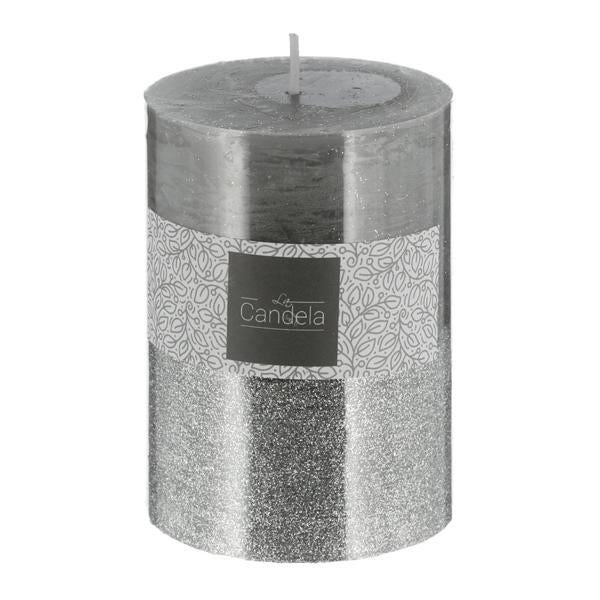 Stumpenkerze, grau und silber glitzer