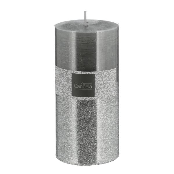 Stumpenkerze, grau und silber glitzer