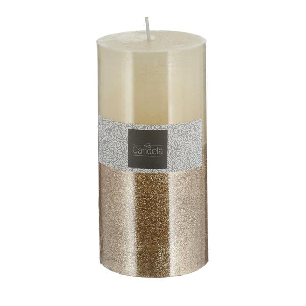 Stumpenkerze, creme und gold glitzer